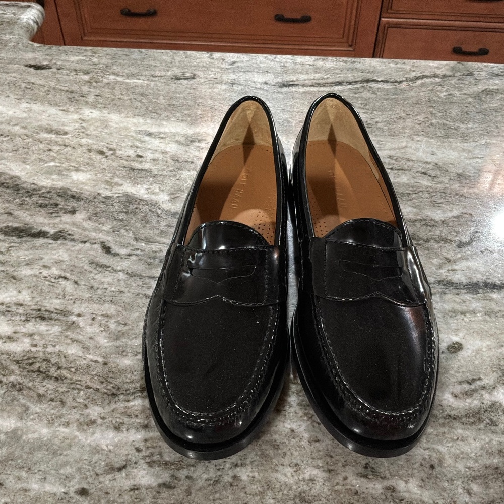 NEW, never worn polished black Cole Haan loafers, size 9.5